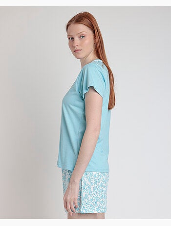 Pyjama à manches courtes ADMAS CLASSIC pour femme, motif feuilles printanières