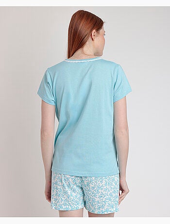 Pyjama à manches courtes ADMAS CLASSIC pour femme, motif feuilles printanières