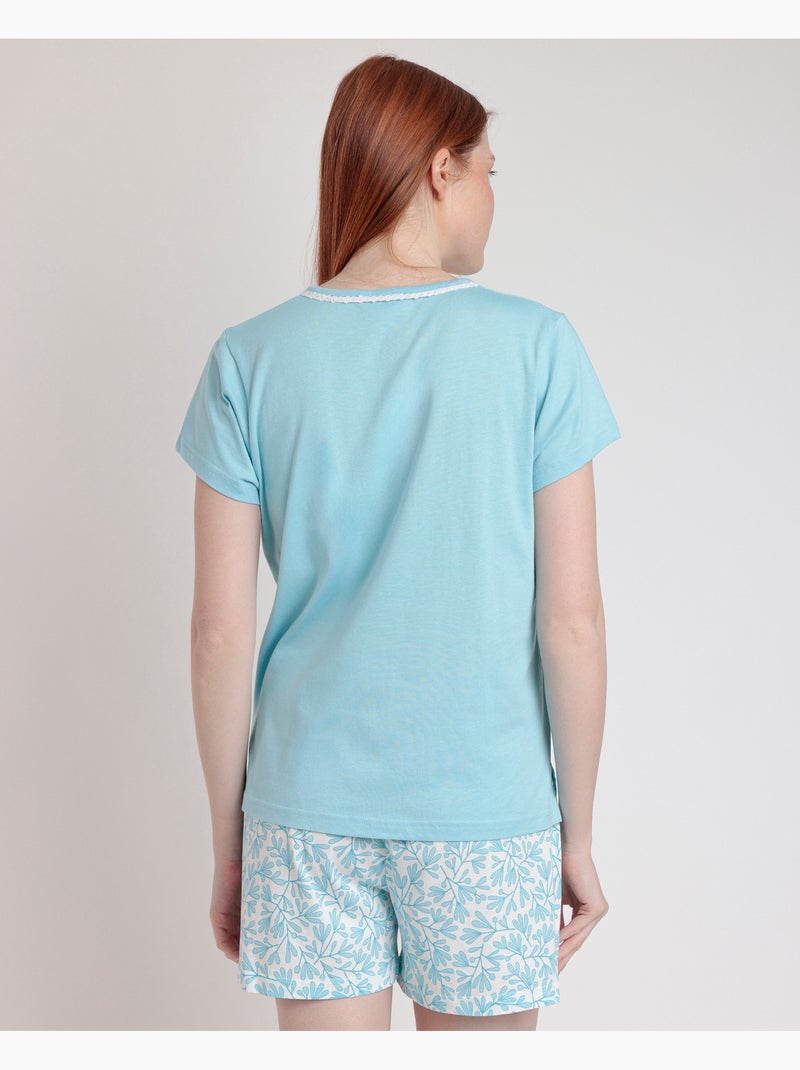 Pyjama à manches courtes ADMAS CLASSIC pour femme, motif feuilles printanières Bleu - Kiabi