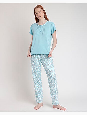 Pyjama à manches courtes ADMAS CLASSIC pour femme, motif feuilles printanières