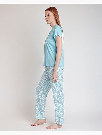 Pyjama à manches courtes ADMAS CLASSIC pour femme, motif feuilles printanières