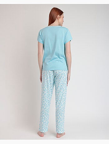 Pyjama à manches courtes ADMAS CLASSIC pour femme, motif feuilles printanières