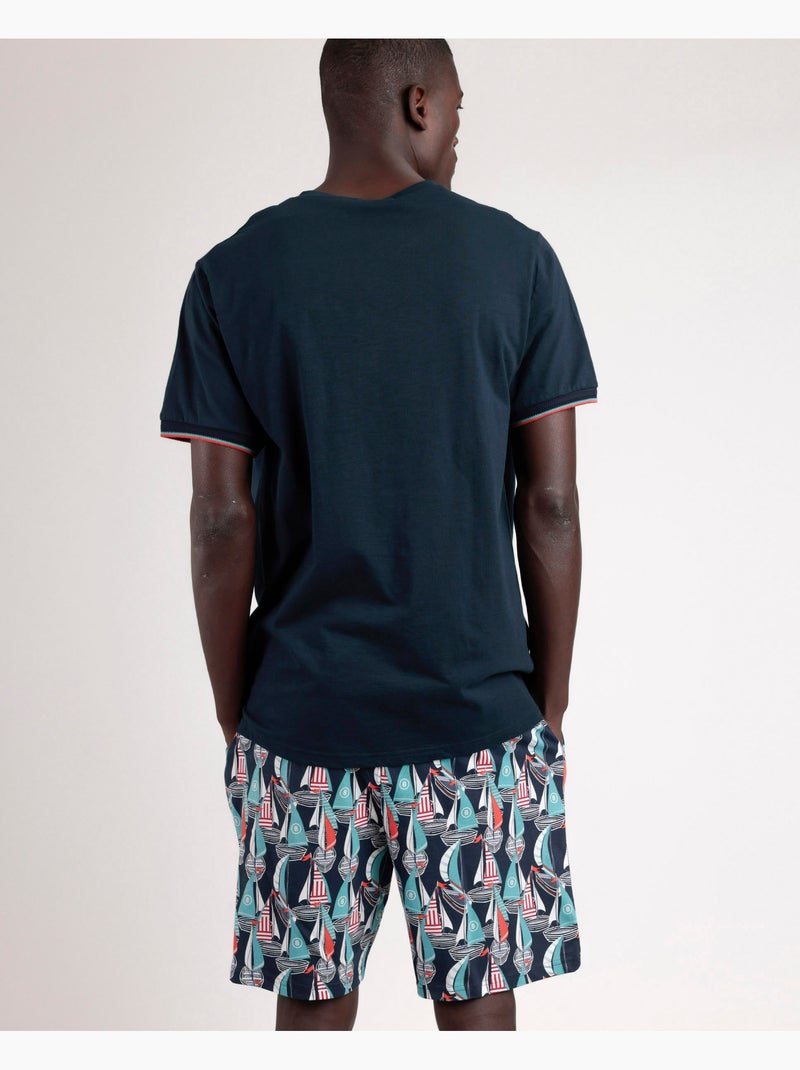Pyjama à manches courtes ADMAS pour homme, motif course de bateaux Bleu marine - Kiabi
