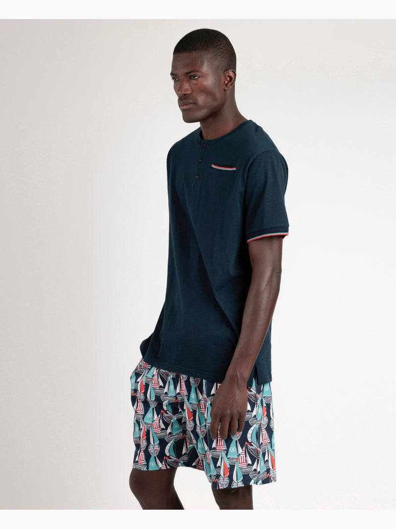Pyjama à manches courtes ADMAS pour homme, motif course de bateaux Bleu marine - Kiabi