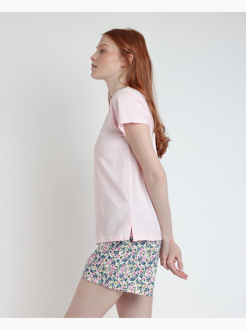Pyjama à manches courtes ADMAS Sweet Garden pour femme Rose clair - Kiabi