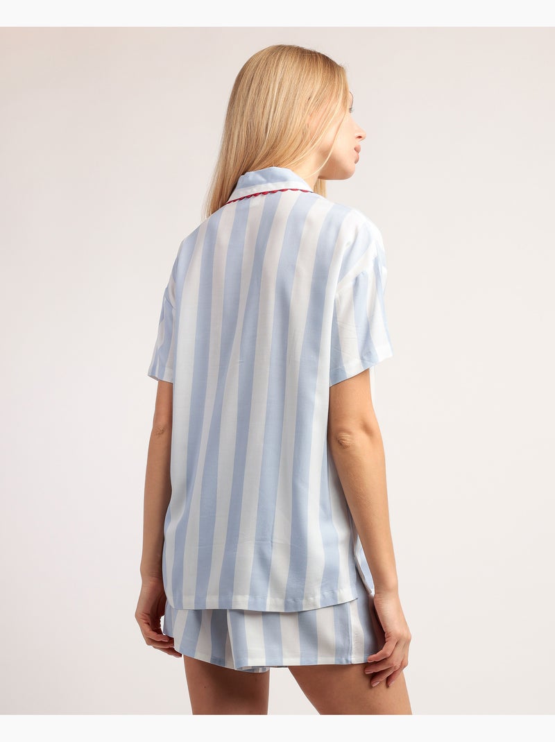 Pyjama à manches courtes classique à rayures claires pour femme ADMAS CLASSIC Bleu - Kiabi