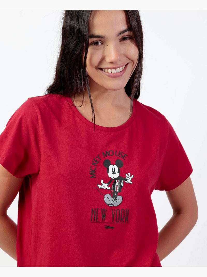 Pyjama à manches courtes Disney Mickey New York pour femme Rouge - Kiabi