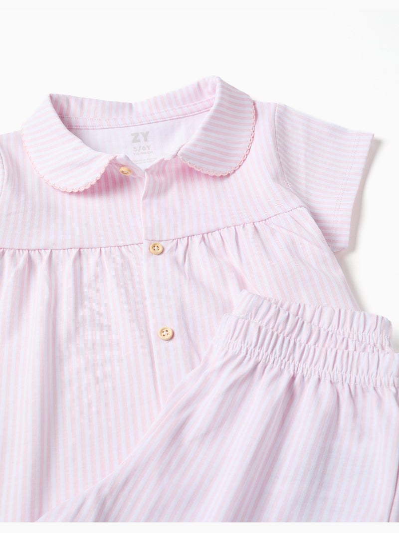 Pyjama à manches courtes en coton à rayures Rose clair - Kiabi