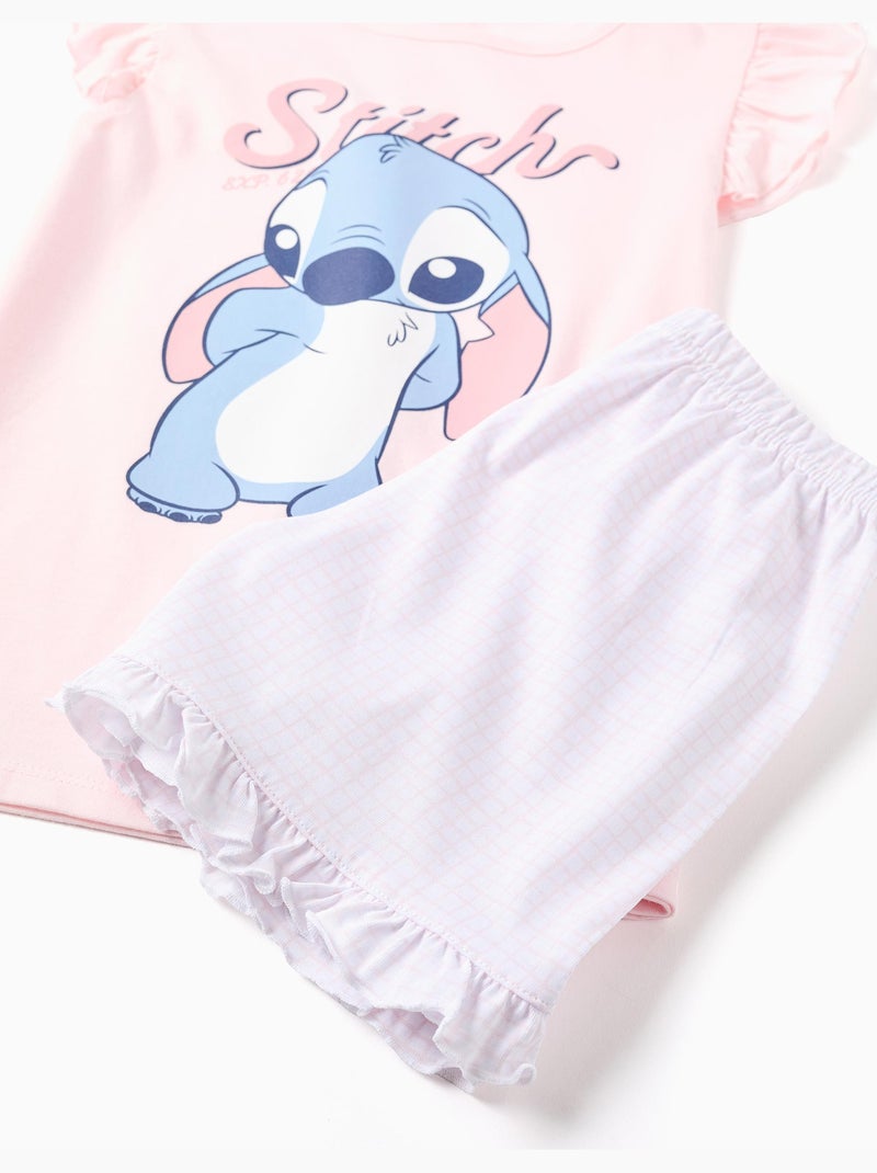 Pyjama à manches courtes en coton avec imprimé Stitch Rose clair - Kiabi