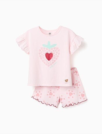 Pyjama à manches courtes en coton avec imprimés cœur