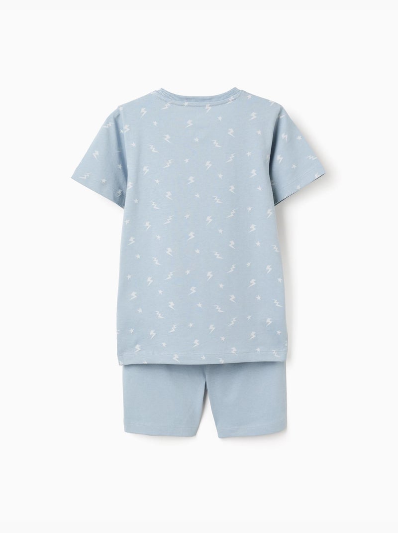 Pyjama à manches courtes en coton avec motif éclair Bleu clair - Kiabi