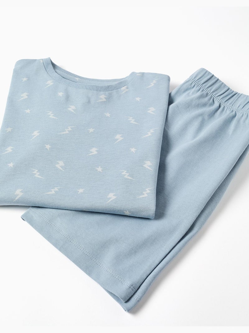 Pyjama à manches courtes en coton avec motif éclair Bleu clair - Kiabi