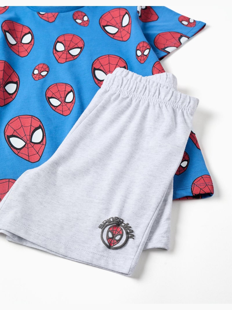 Pyjama à manches courtes en coton avec motif Spider-Man Bleu Bleu - Kiabi