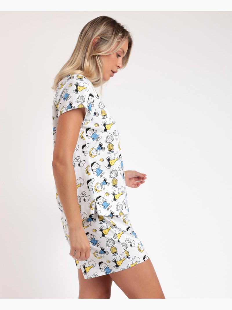 Pyjama à manches courtes PEANUTS Party Friends pour femme Blanc - Kiabi