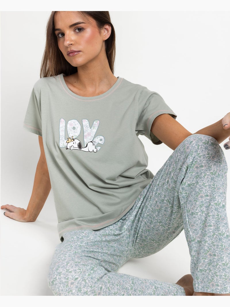 Pyjama à manches courtes PEANUTS pour femme Vert forêt - Kiabi