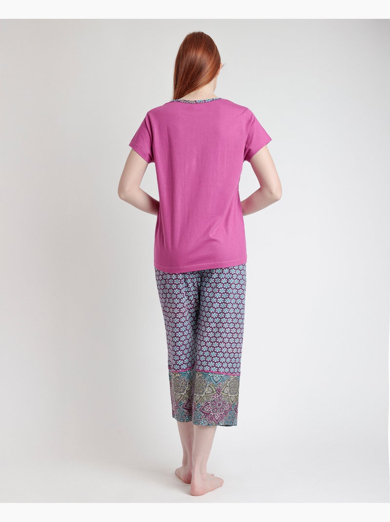 Pyjama à manches courtes pour femme ADMAS à motif mandala Violet/Rose - Kiabi