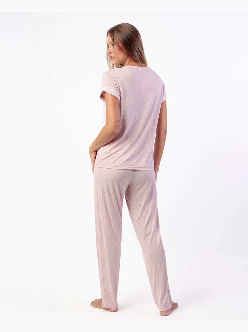 Pyjama à manches courtes pour femme ADMAS CLASSIC Hearts Rose clair - Kiabi