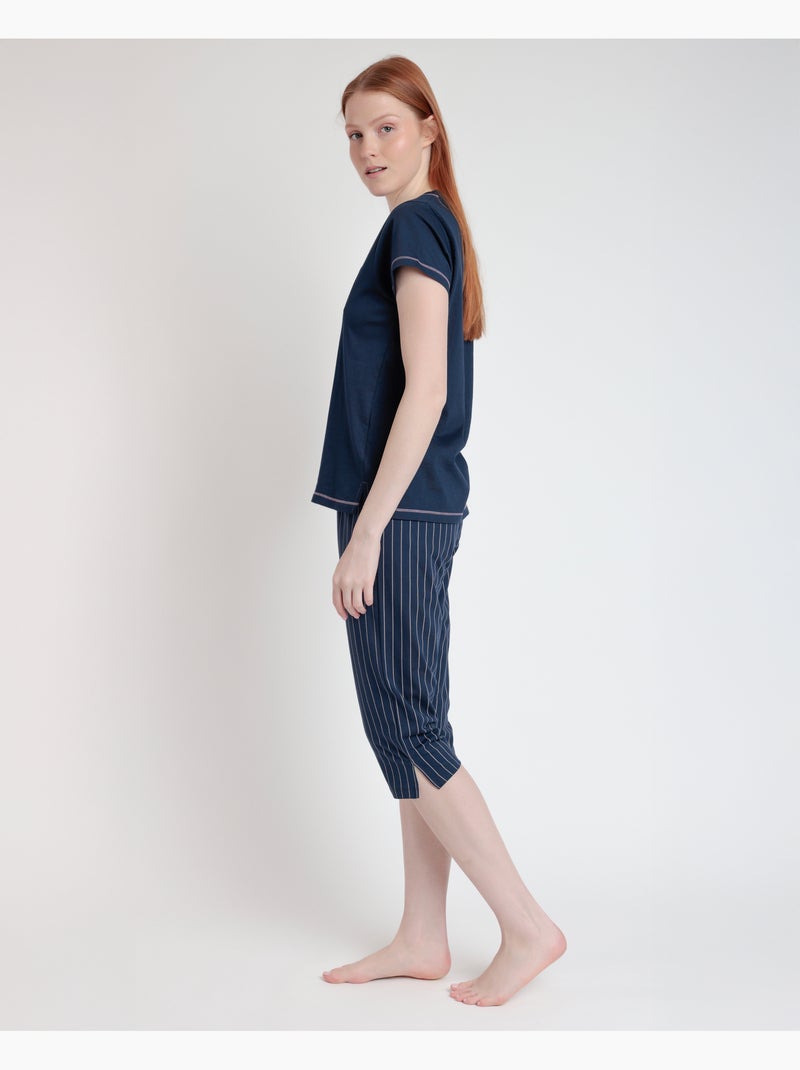 Pyjama à manches courtes pour femme, motif Loading Energy, RESTEZ À LA MAISON Bleu marine - Kiabi