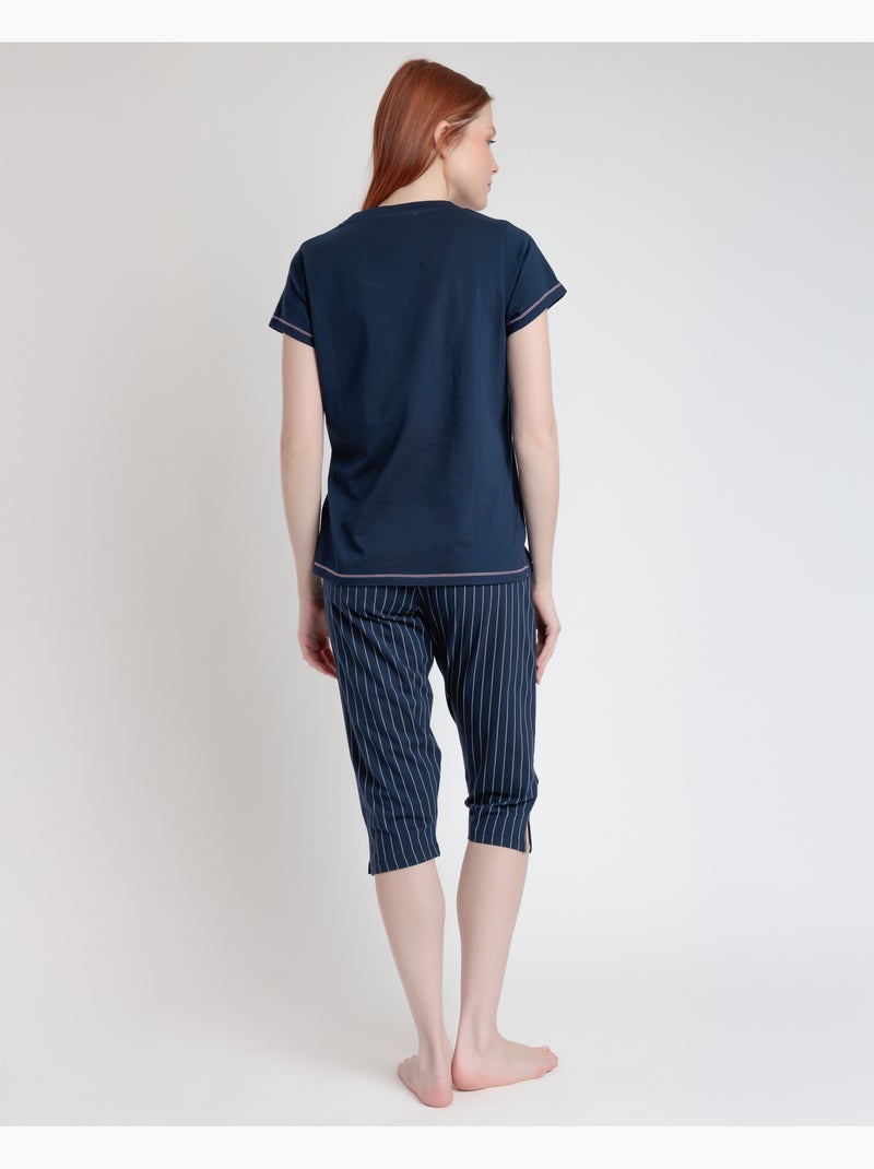 Pyjama à manches courtes pour femme, motif Loading Energy, RESTEZ À LA MAISON Bleu marine - Kiabi