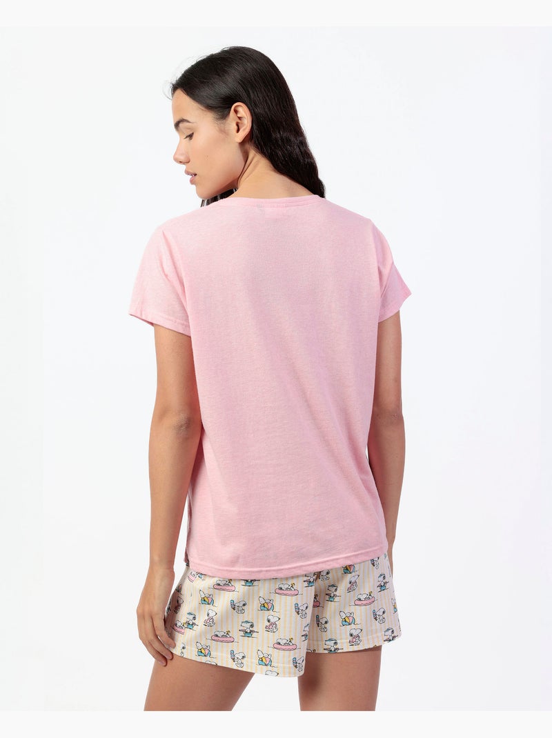 Pyjama à manches courtes pour femme PEANUTS Summer Break Rose - Kiabi