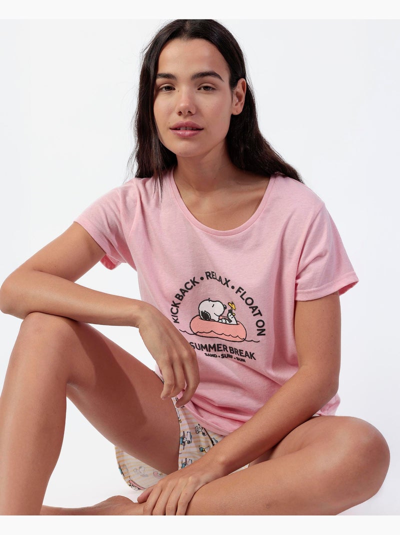 Pyjama à manches courtes pour femme PEANUTS Summer Break Rose - Kiabi
