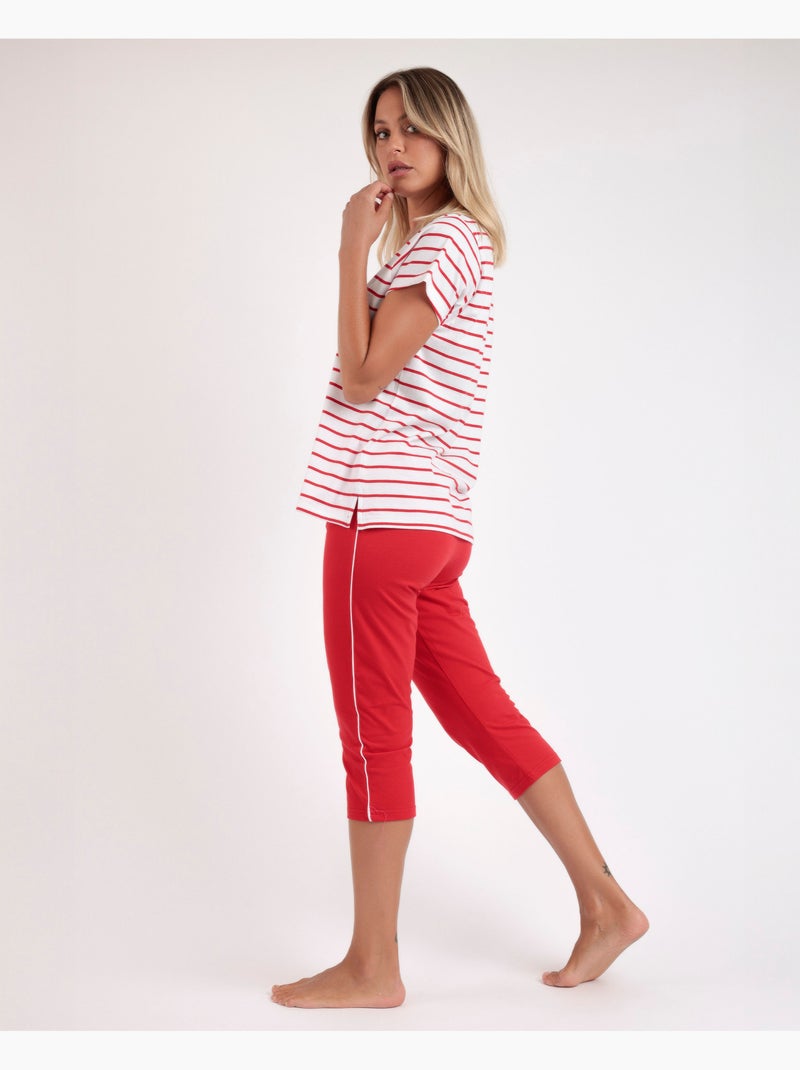 Pyjama à manches courtes pour femmes ADMAS Sailor Club Rouge - Kiabi