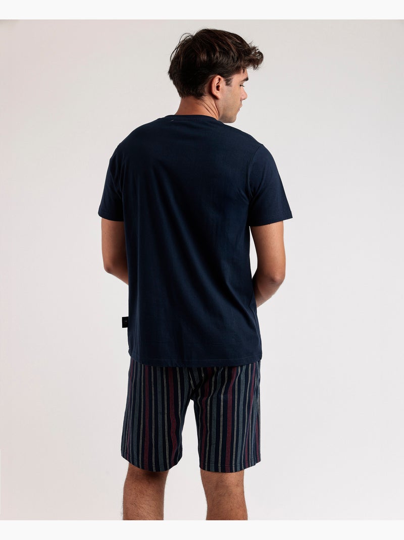 Pyjama à manches courtes pour homme, créatif et décontracté, RESTEZ À LA MAISON Bleu marine - Kiabi