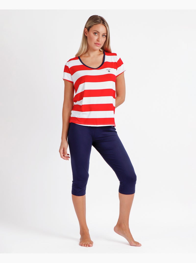 Pyjama à manches courtes rouge marine pour femme ADMAS Rouge - Kiabi