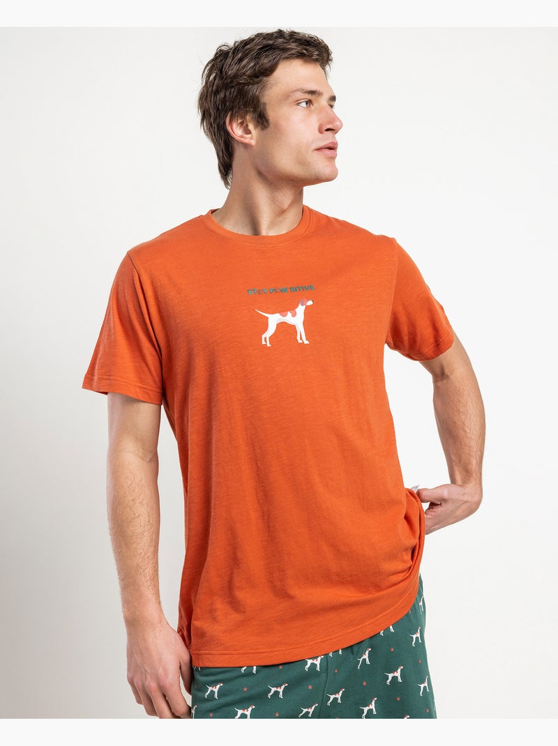 Pyjama à manches courtes Stay Positive pour homme ADMAS Orange corail - Kiabi