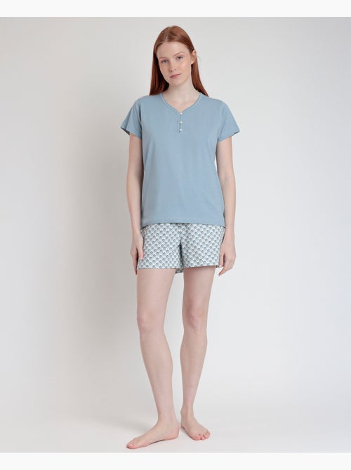 Pyjama à manches courtes style grec pour femme RESTEZ À LA MAISON - Kiabi Pyjama à manches courtes style grec pour femme RESTEZ À LA MAISON - Kiabi