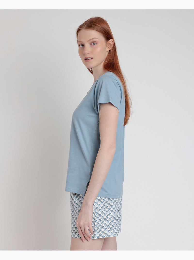 Pyjama à manches courtes style grec pour femme RESTEZ À LA MAISON Bleu - Kiabi
