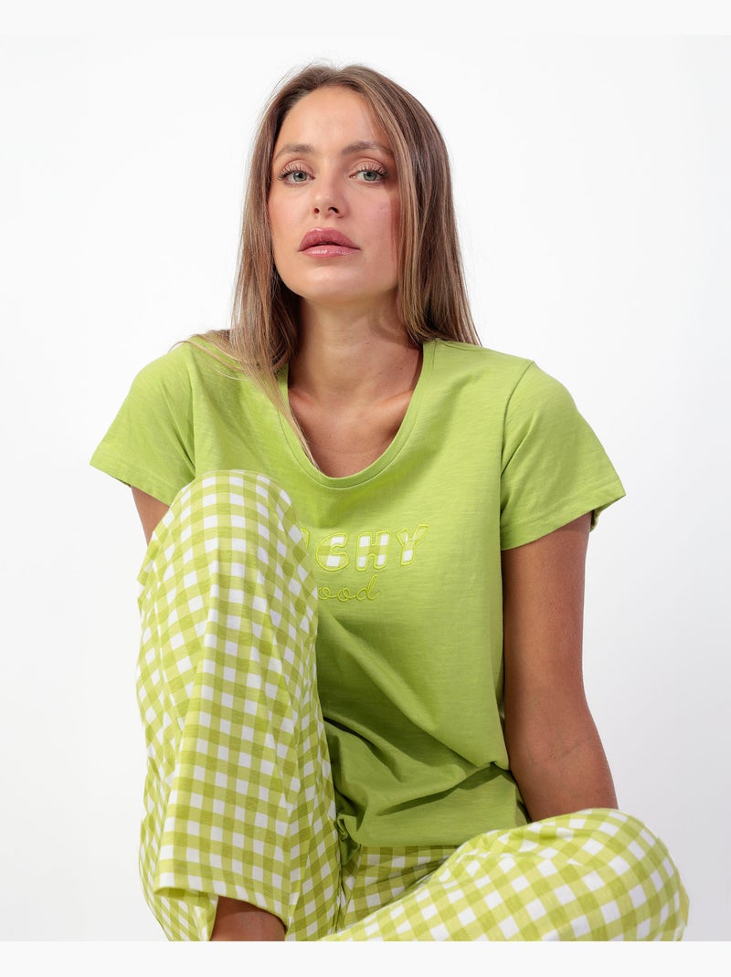 Pyjama à manches courtes Vichy Mood pour femme ADMAS Jaune citron - Kiabi
