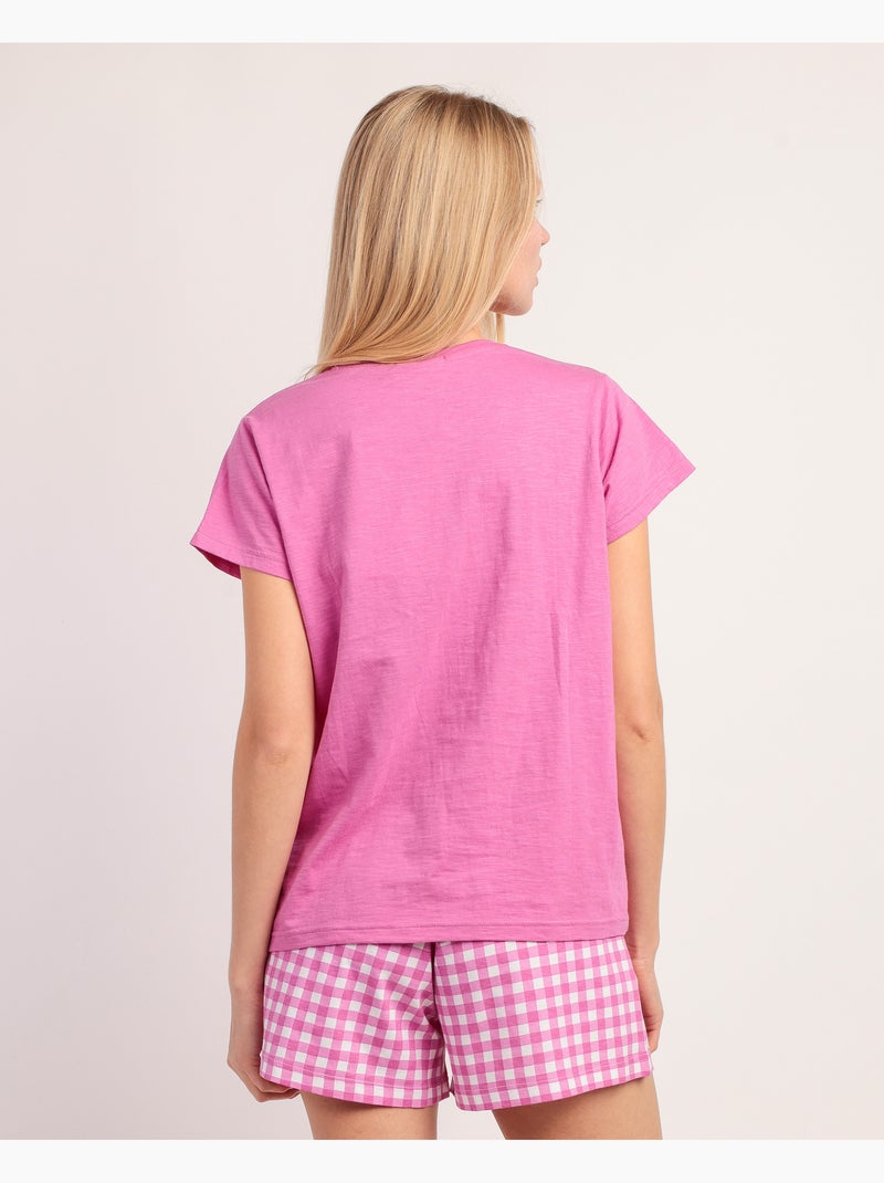 Pyjama à manches courtes Vichy Mood pour femme ADMAS Rose - Kiabi