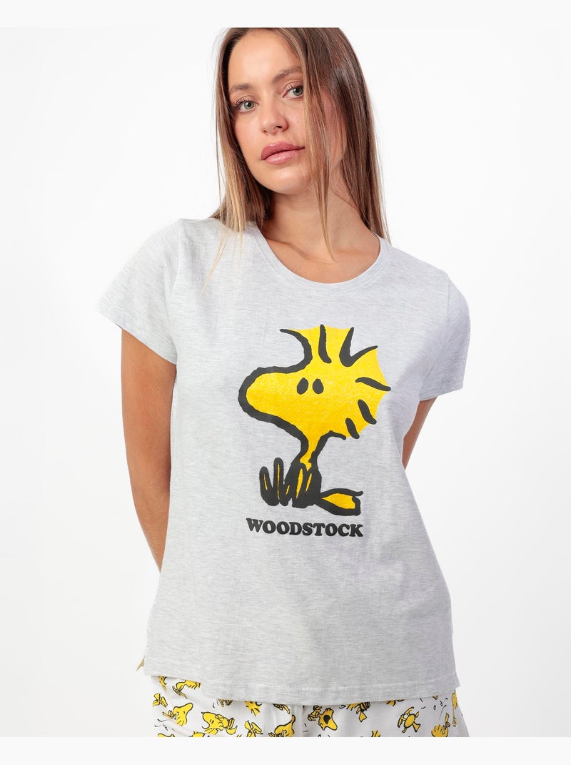 Pyjama à manches courtes Woodstock pour femme PEANUTS Gris chiné - Kiabi
