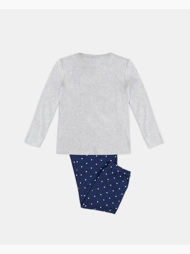 Pyjama à manches longues ADMAS Good Morning Mouse pour fille Gris chiné - Kiabi