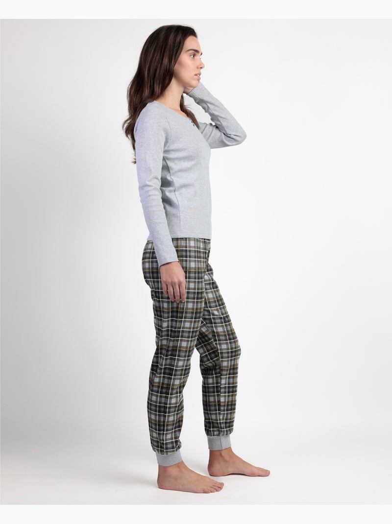 Pyjama à manches longues ADMAS Never Give Up pour femme Gris chiné - Kiabi