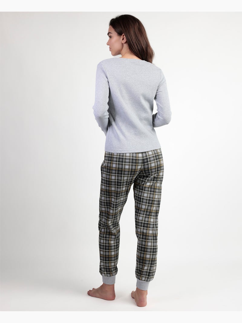 Pyjama à manches longues ADMAS Never Give Up pour femme Gris chiné - Kiabi