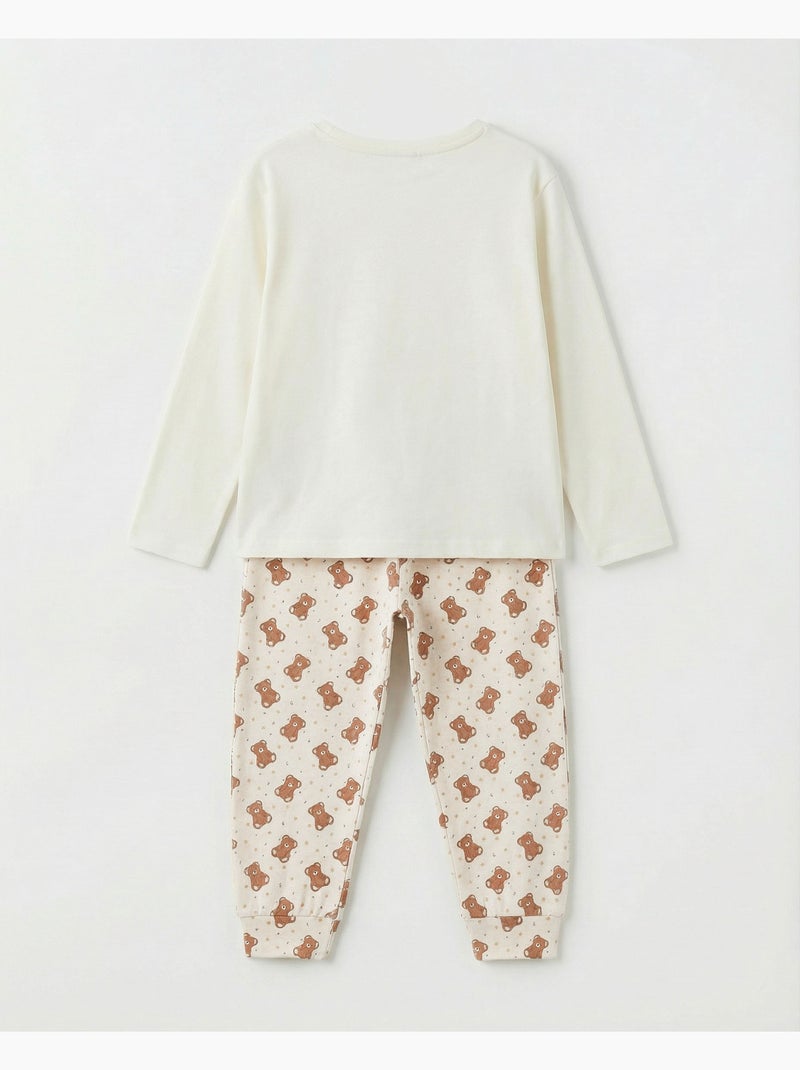 Pyjama à manches longues ADMAS Ours Câlins pour fille Ecru - Kiabi
