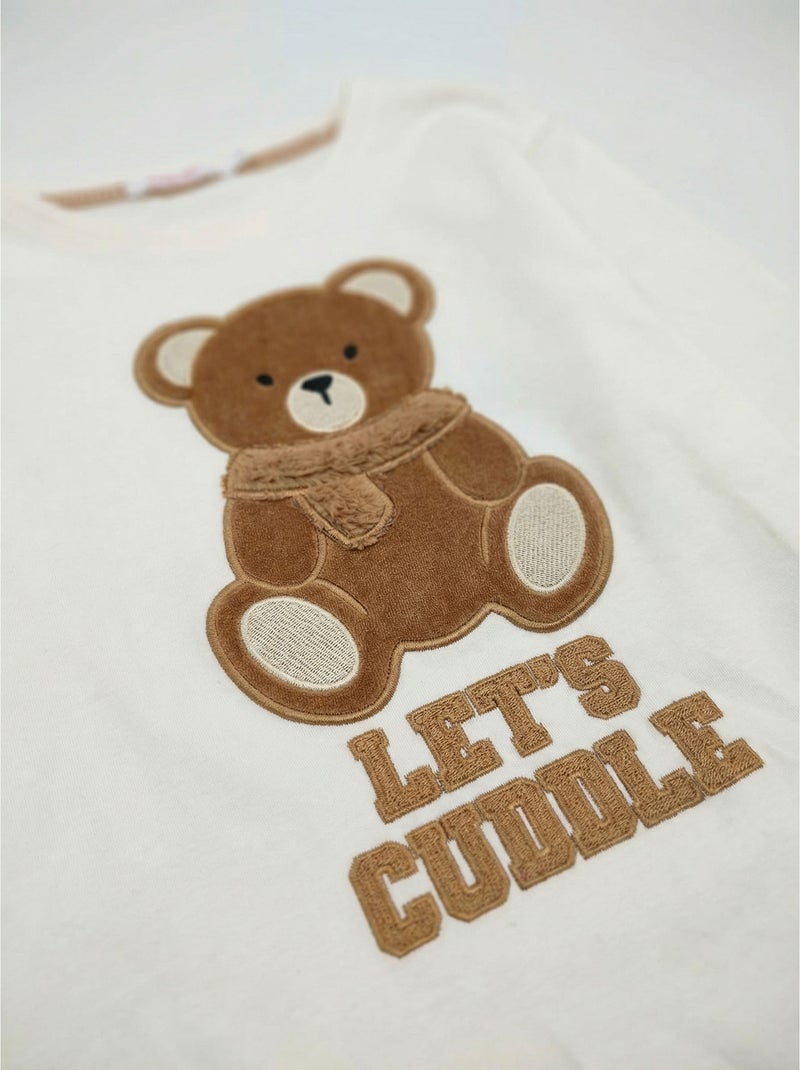 Pyjama à manches longues ADMAS Ours Câlins pour fille Ecru - Kiabi