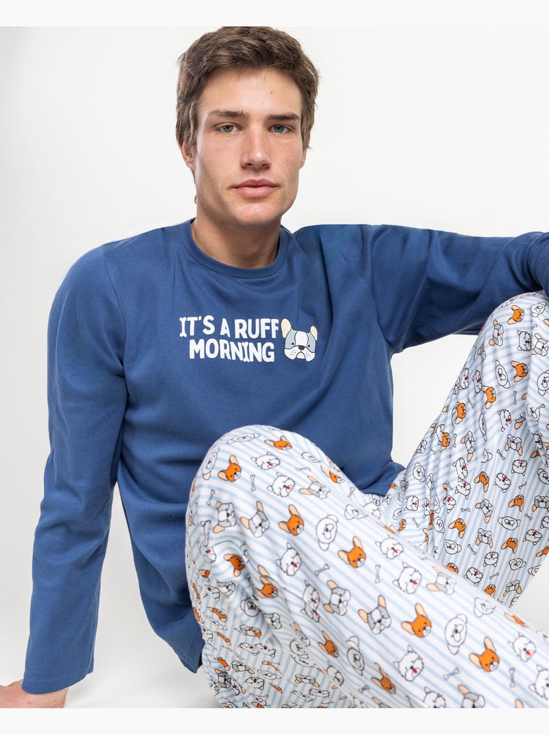 Pyjama à manches longues ADMAS pour homme, modèle Ruff Morning Bleu - Kiabi