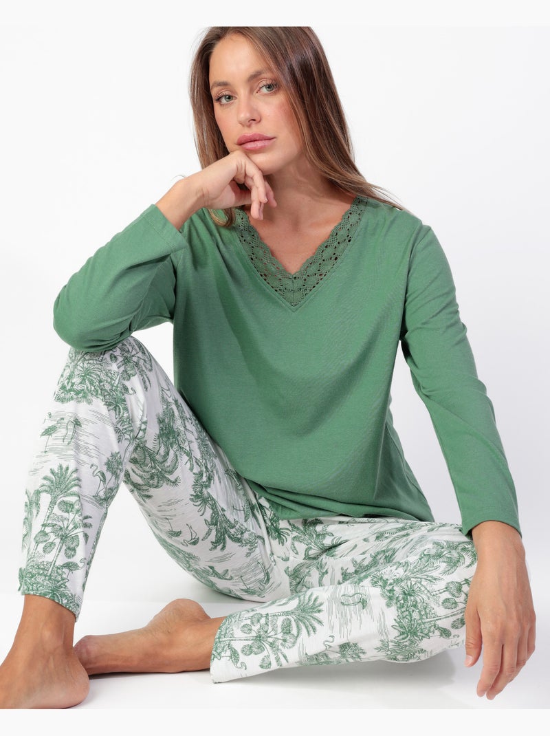 Pyjama à manches longues ADMAS Summer Paradise pour femme Vert forêt - Kiabi