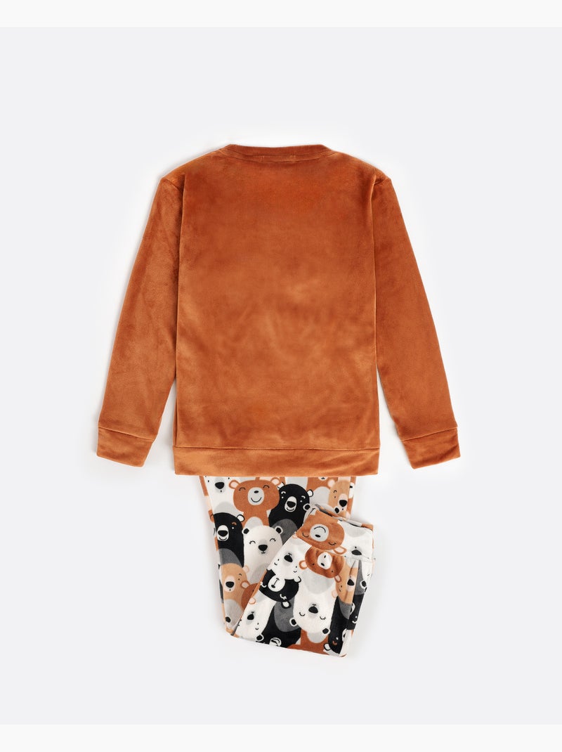 Pyjama à manches longues ADMAS Velvet Bear Family pour filles Marron - Kiabi