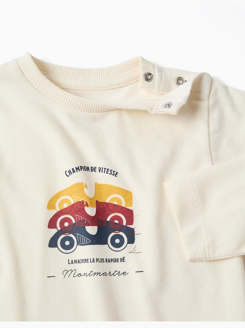 Pyjama à manches longues avec imprimé de voitures de course Blanc - Kiabi