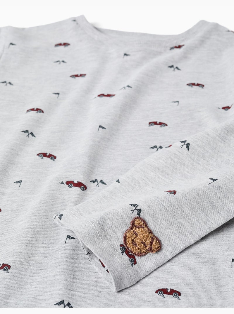 Pyjama à manches longues avec motif de voitures de course Gris - Kiabi