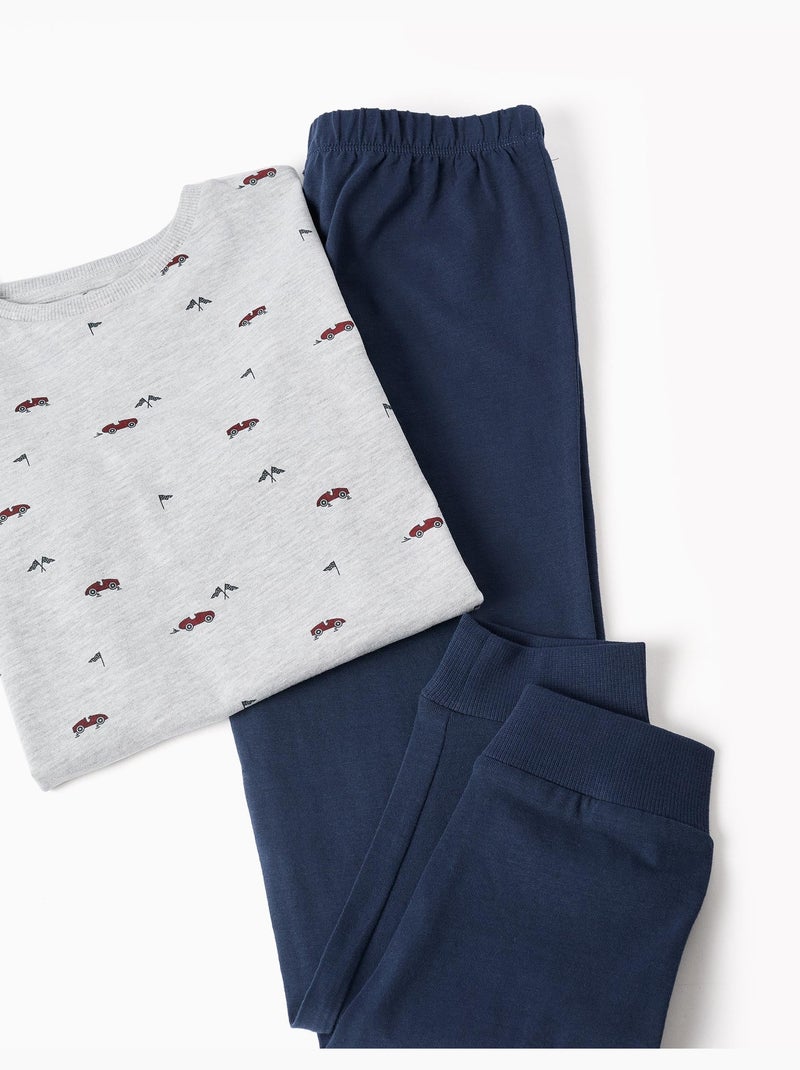 Pyjama à manches longues avec motif de voitures de course Gris - Kiabi