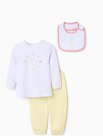 Pyjama à manches longues + bavoir en coton