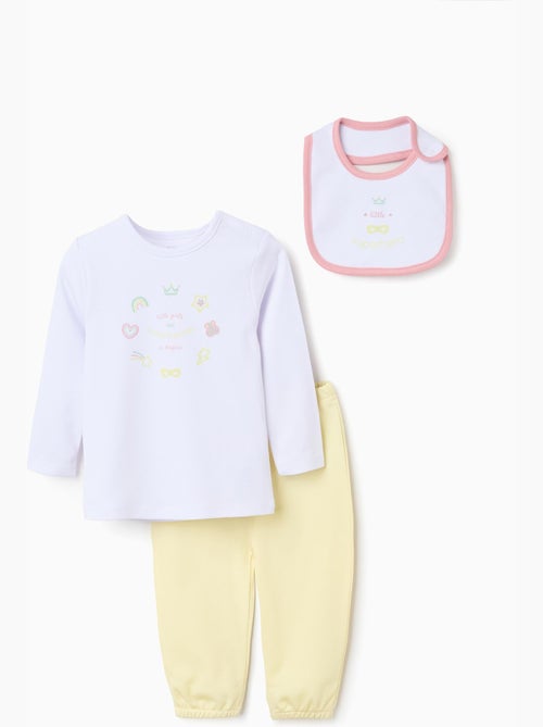Pyjama à manches longues + bavoir en coton - Kiabi