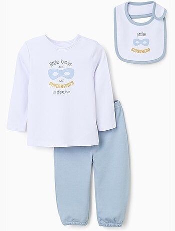 Pyjama à manches longues + bavoir en coton