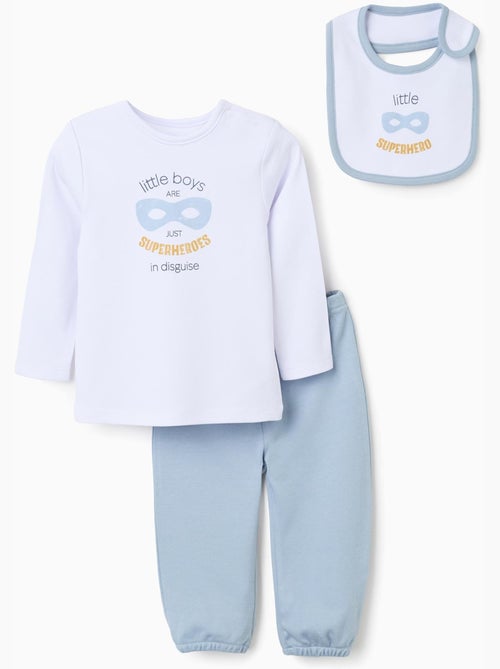 Pyjama à manches longues + bavoir en coton - Kiabi