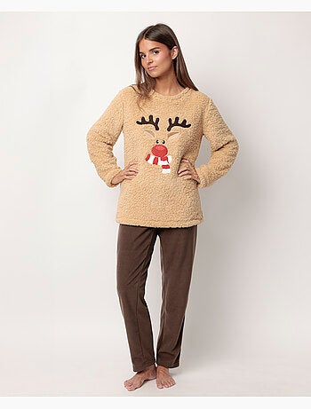 Pyjama à manches longues chaud à motif renne pour femme ADMAS
